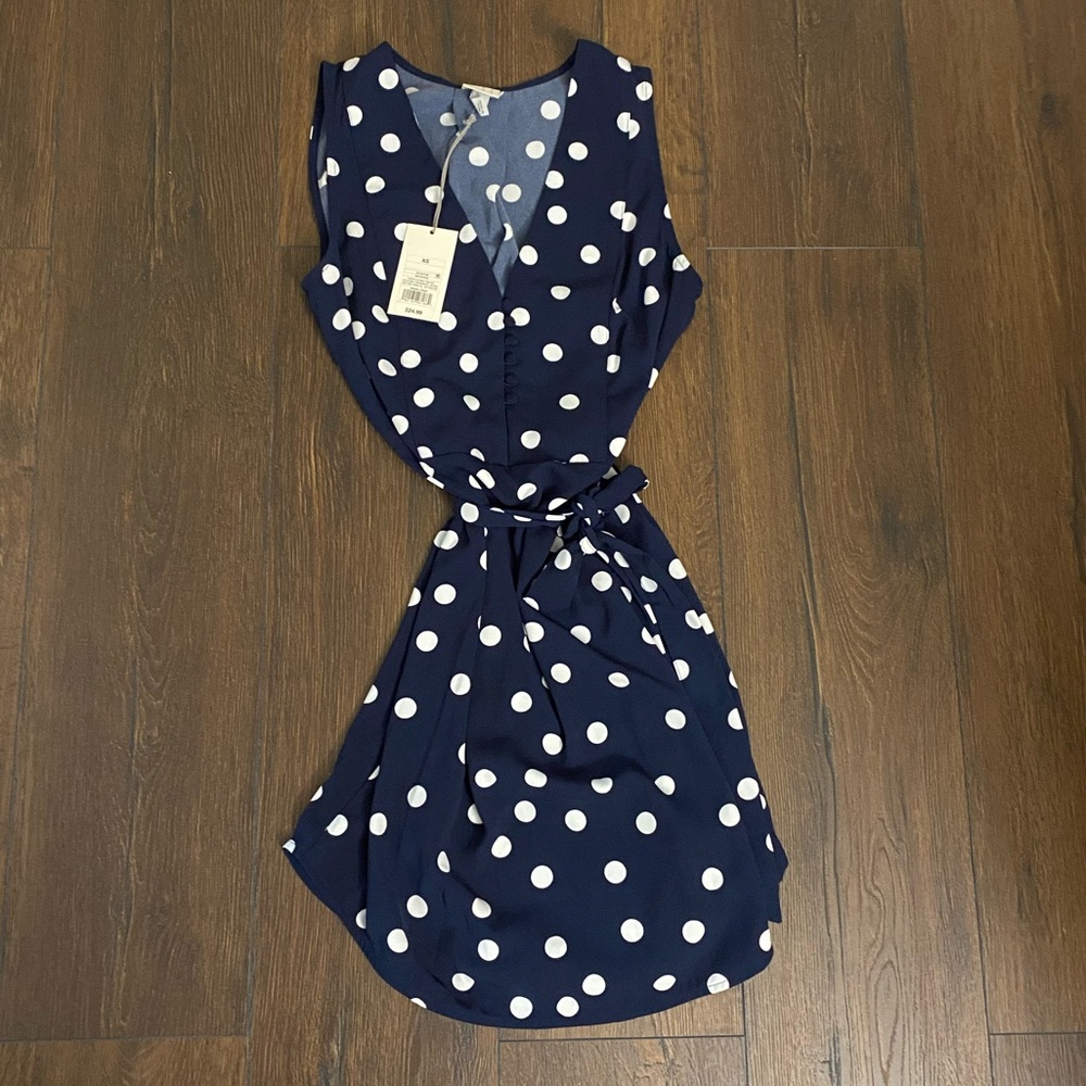 Blue and White polka dot dress, new with tags